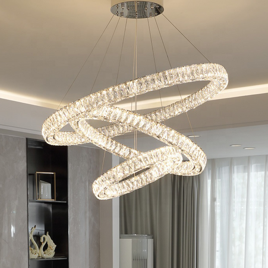 Suspended LED chandelier with remote control and crystal CAYDEN 200W, 3 Circles, Cold/Warm/Neutral light, Dimmable, Shiny Chrome, Adjustable Height LED Chandelier Default Title Alessandro Design