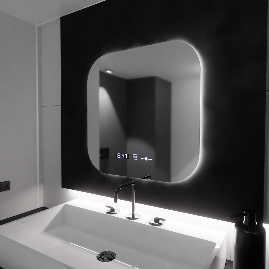 Rectangular LED mirror 60x60 Aura Riflesso Puro MotionGlow Marcello, Demisting System, Thermometer and Clock, Dimable Mirrors Marcello Default Title Alessandro Design