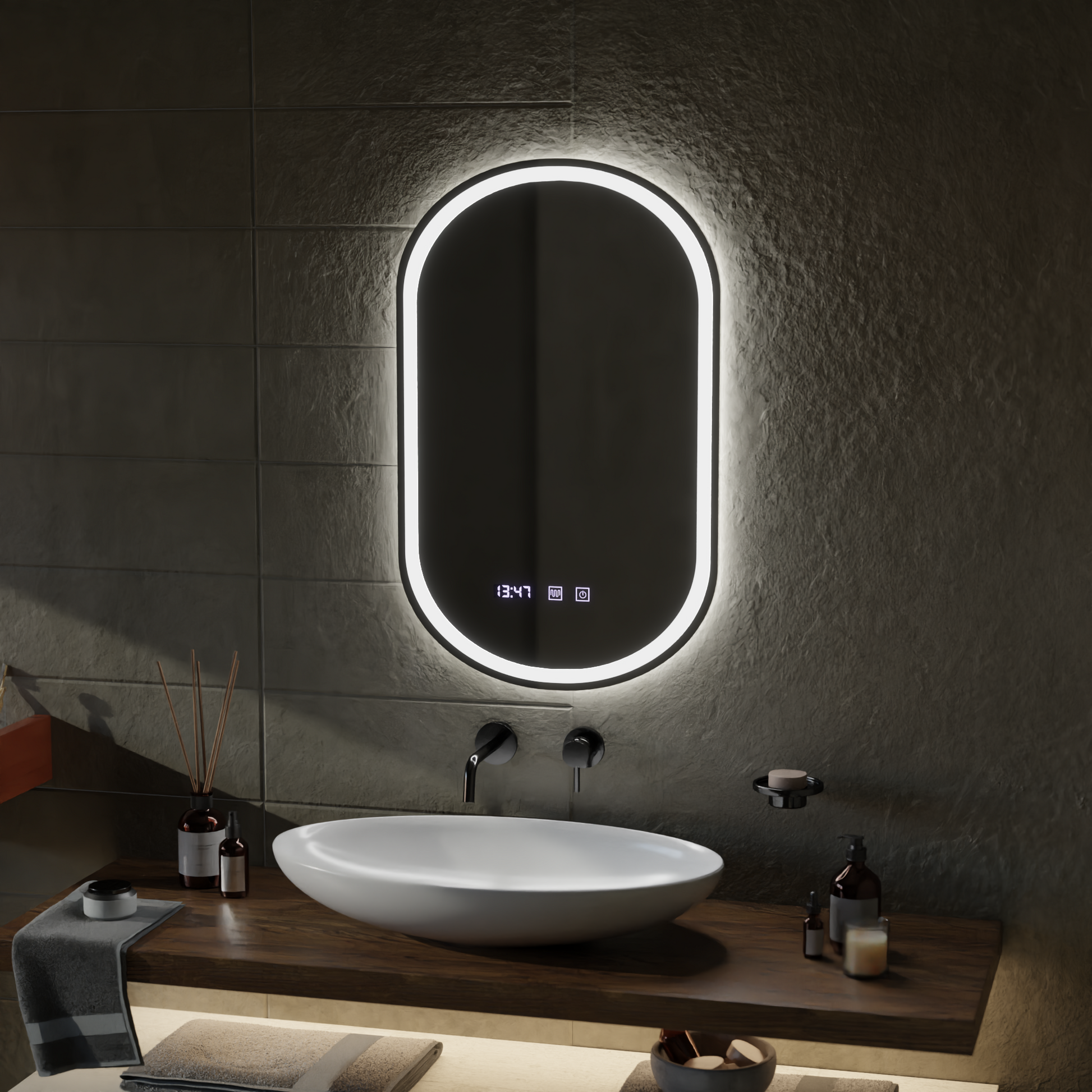 LED Touch Mirror ONIRA Defog System, Clock and Temperature 50x80 cm Mirrors Korman S Default Title Alessandro Design