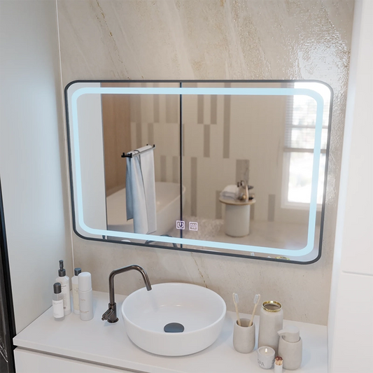 Rectangular LED mirror 100x65cm EDGE Touch Demister System, Black Frame
