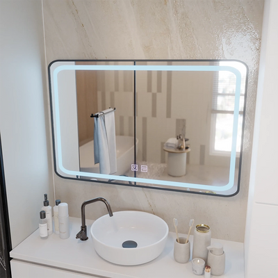 Rectangular LED mirror 100x65cm EDGE Touch Demister System, Black Frame