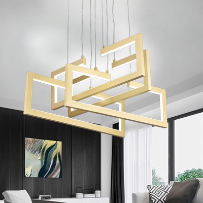 LED chandelier with remote control, Suspended 96W, 4 Elements, Cold/Warm/Neutral light, Dimmable, Adjustable height, Gold