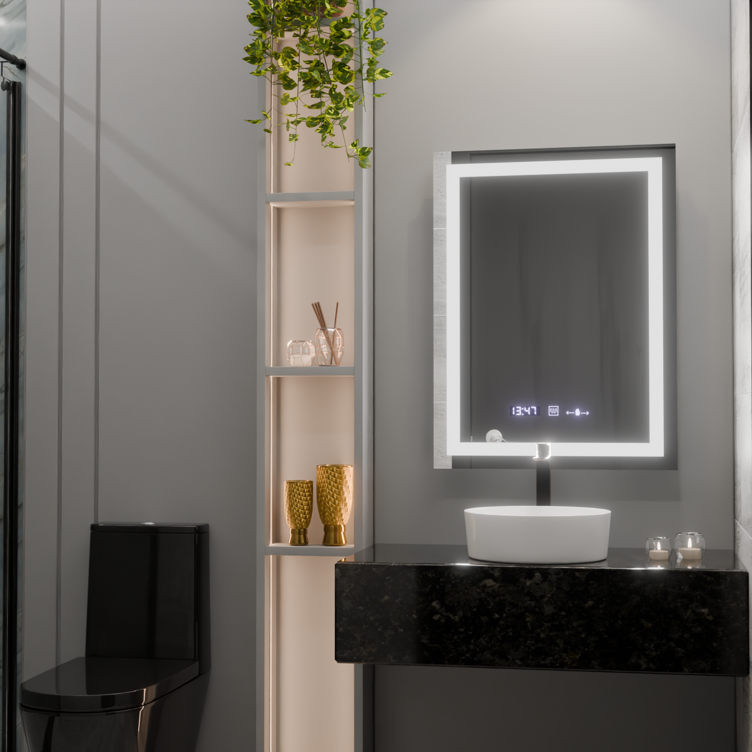 Rectangular LED mirror, 75x90cm, Verite MotionGlow Marcello, Demister System, Clock & Thermometer, Dimable Mirrors Marcello Default Title Alessandro Design