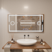 LED mirror MotionGlow Sofia sensor with defog function Thermometer Clock 110x65 cm Warm/Cold/Neutral Light Dimmable, Rose Gold Frame, Marcello Funghi Collection Marcello Mirrors Default Title Alessandro Design