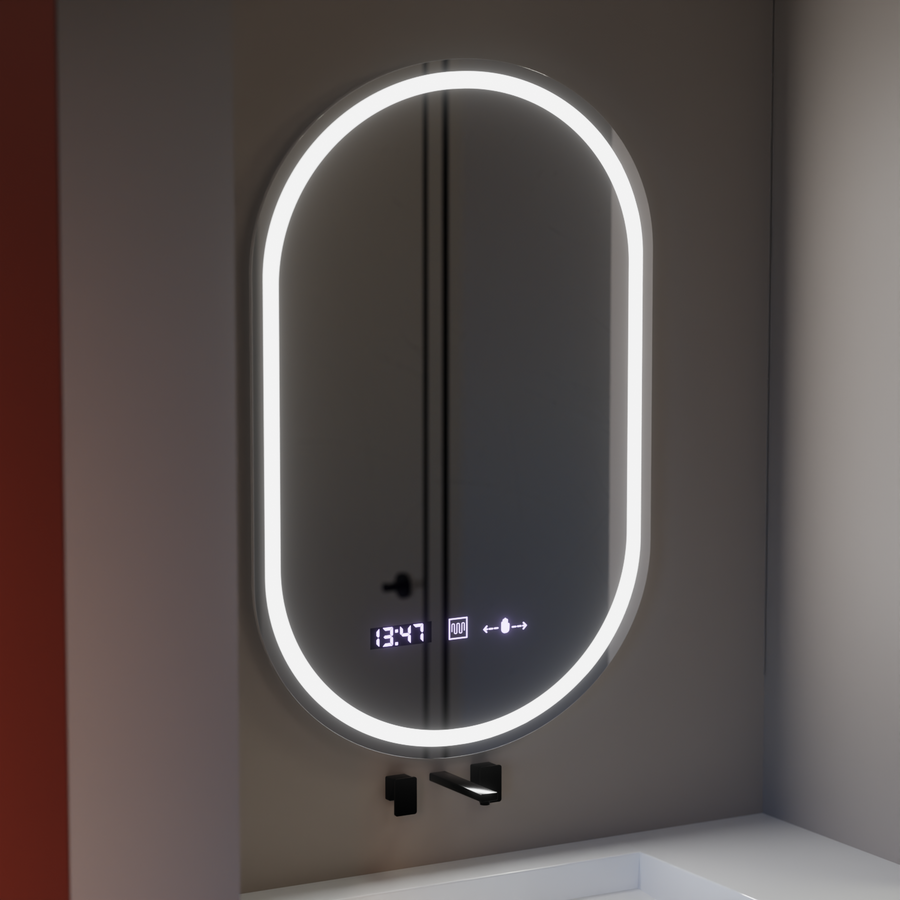 Oval LED mirror, 50x80cm, Eminence MotionGlow Marcello, Demisting System, Clock & Thermometer, Dimable Mirrors Marcello Default Title Alessandro Design