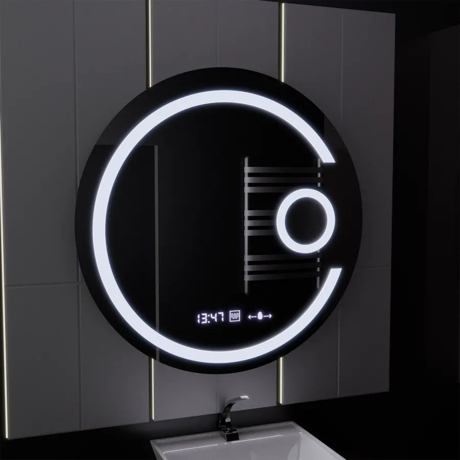 LED Round Mirror, 22W, 70cm, Visio MotionGlow Marcello, De-fogging System, Clock & Thermometer, Cosmetic Magnifier, Dimable Marcello Mirrors Default Title Alessandro Design