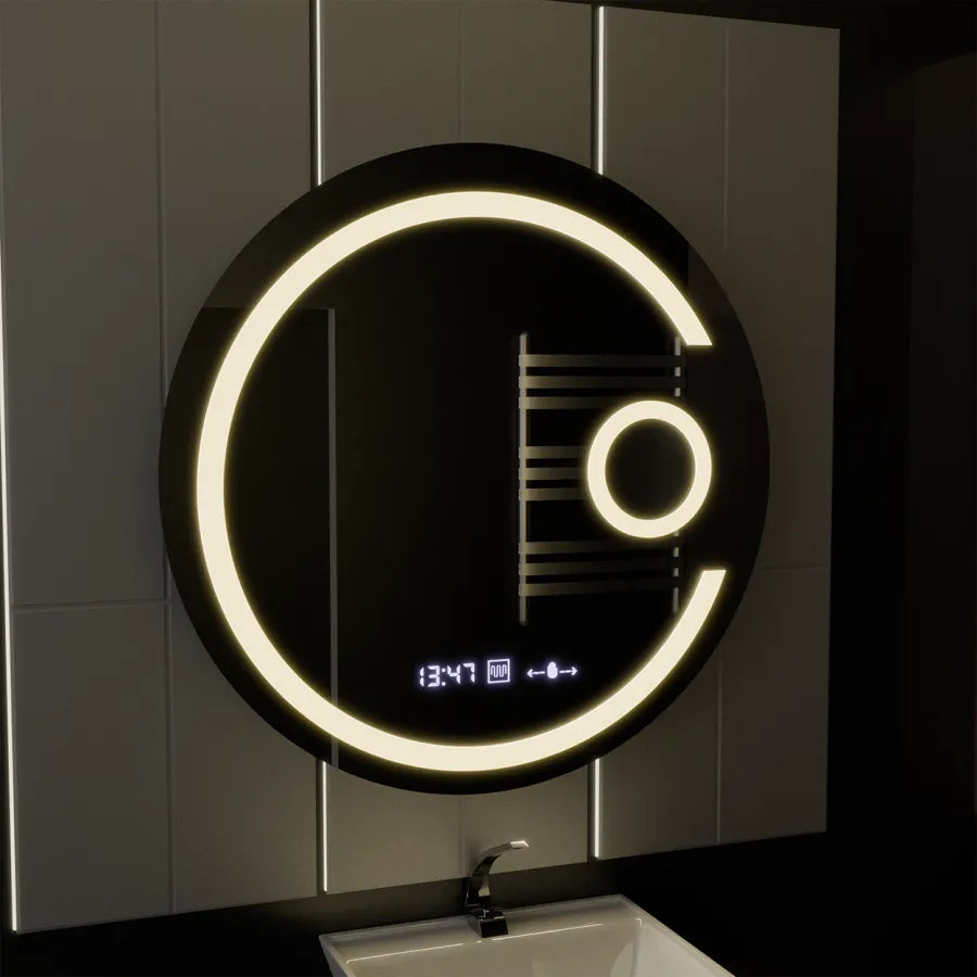 LED Round Mirror, 22W, 70cm, Visio MotionGlow Marcello, De-fogging System, Clock & Thermometer, Cosmetic Magnifier, Dimable Marcello Mirrors Default Title Alessandro Design