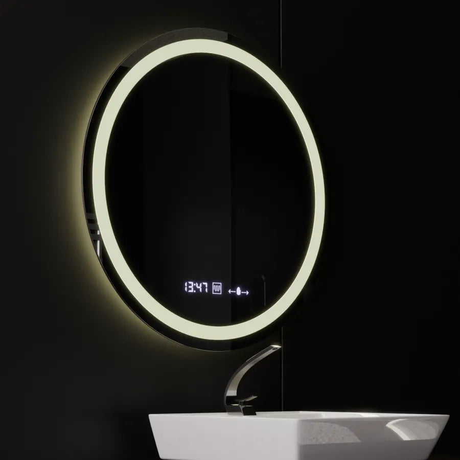 Round LED Mirror, Diameter 50cm, Celeste MotionGlow Marcello, De-fogging System, Clock & Thermometer, Dimmable, Warm Neutral Cold Light 3000K/4000K/6000K Marcello Mirrors Default Title Alessandro Design