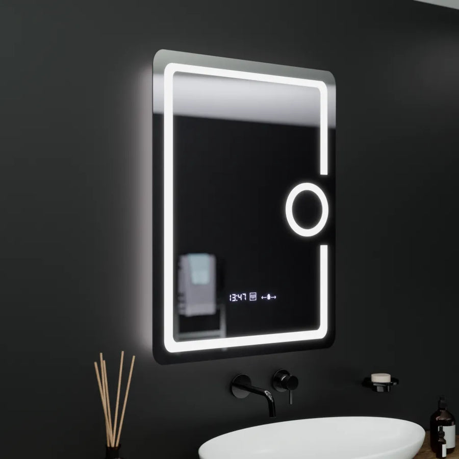 Rectangular LED mirror, 60x80cm, Eclat MotionGlow Marcello, Clock & Thermometer, Demister System, Cosmetic Magnifier, Dimabila Mirrors Marcello Default Title Alessandro Design