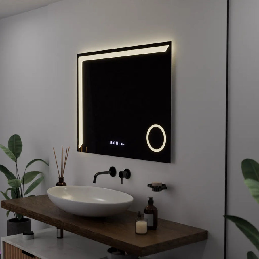 Rectangular LED Mirror, 80x60cm, Precision MotionGlow Marcello, De-fogging System, Clock & Thermometer, Cosmetic Magnifier, Dimable Marcello Mirrors Default Title Alessandro Design