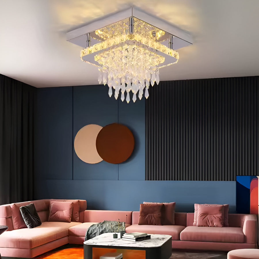 Alberico Square LED Chandelier, 17W, Cold/Warm/Neutral Light, Crystal, Glossy Chrome Modern Chandeliers Default Title Alessandro Design