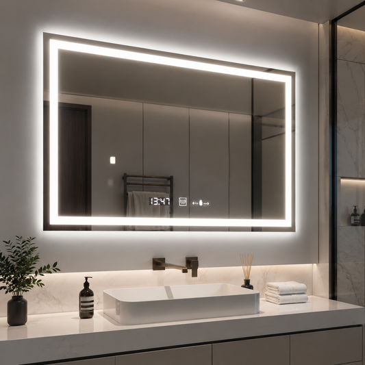 Rectangular LED mirror 120x80cm Vérité MotionGlow Marcello, Demisting System, Clock & Thermometer, Dimmable Mirrors Marcello Default Title Alessandro Design