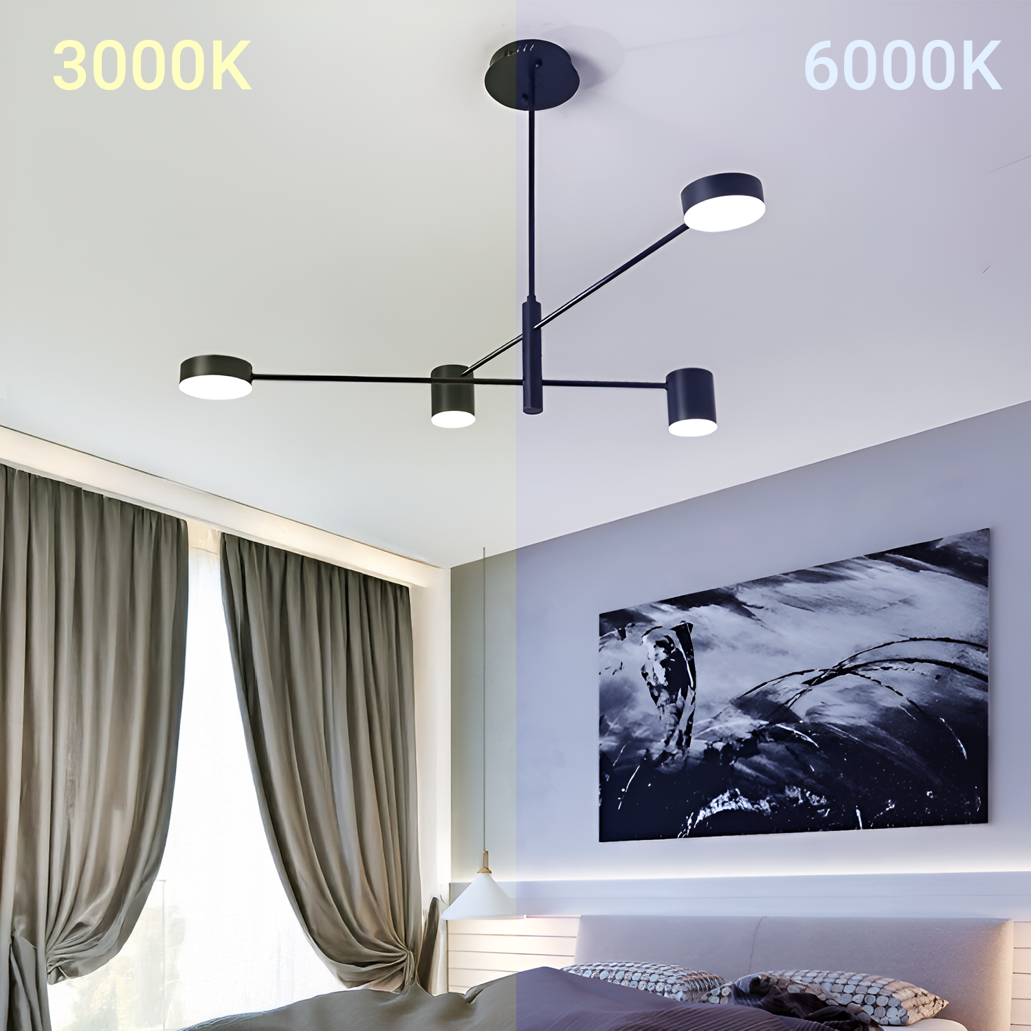 GALIOS LED Chandelier 48W, 4 Elements, Cold/Warm/Neutral light, Black Modern Chandeliers Default Title Alessandro Design