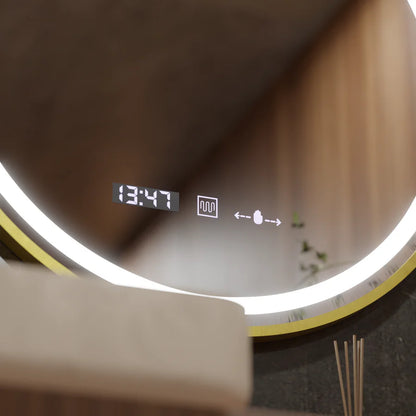 Round LED Mirror, 60cm, Celeste Royale Gold Eleve MotionGlow Marcello, De-fogging System, Clock & Thermometer, Dimmable, Detachable Strap Marcello Mirrors Default Title Alessandro Design