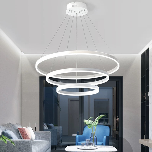 Suspended LED chandelier with remote control SERENA 85W, 60cm, 3 Circles, Cold/Warm/Neutral light, Dimmable, White, Height Adjustable LED Chandelier with Remote Control Default Title Alessandro Design
