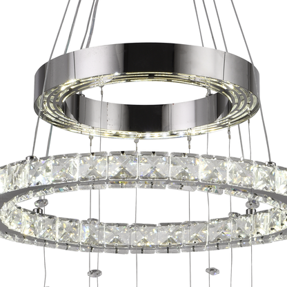 Lustra LED suspendata cu telecomanda si cristal 36W, 2 Cercuri, lumina Rece/Calda/Neutra, Dimabila, Crom Lucios, Inaltime Reglabila Lustre LED cu Telecomanda Default Title Alessandro Design
