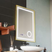 LED Touch CLARUS Mirror De-fogging System, Clock and Temperature 60x80 cm Gold Frame Brushed Cosmetic Magnifier Mirrors Korman S Default Title Alessandro Design