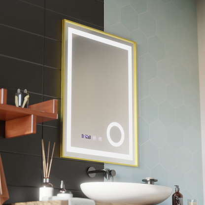 LED Touch CLARUS Mirror De-fogging System, Clock and Temperature 60x80 cm Gold Frame Brushed Cosmetic Magnifier Mirrors Korman S Default Title Alessandro Design
