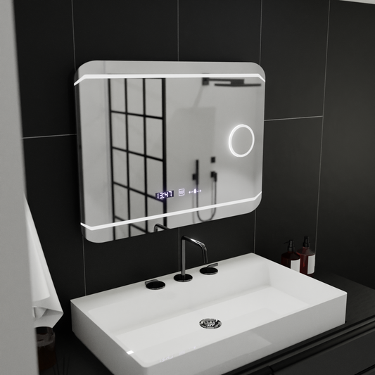 Oglinda LED Rectangulara, 80x60cm, Stile MotionGlow Marcello, Sistem Dezaburire, Ceas & Termometru, Lupa Cosmetica, Dimabila Oglinzi Marcello Default Title Alessandro Design
