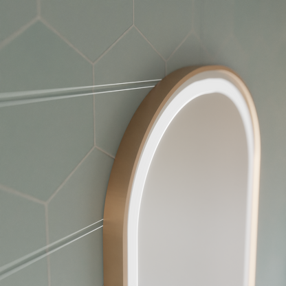 Konrad LED Touch Mirror De-fogging System, Clock and Temperature 50x80 cm Brushed Gold Frame, Warm Neutral Cold Light 3000K/4000K/6000K Korman S Mirrors Default Title Alessandro Design