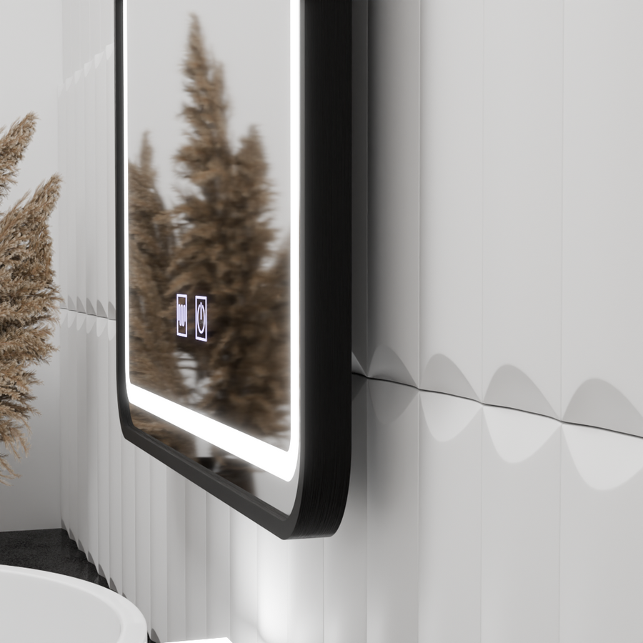 Rectangular LED Mirror 80x60cm – EDGE Touch Demister System, Black Frame Mirrors Korman E Default Title Alessandro Design