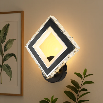 TERRANO LED wall lamp with Crystals, Square, 24W, Cold/Warm/Neutral Light, Black & Stainless Steel