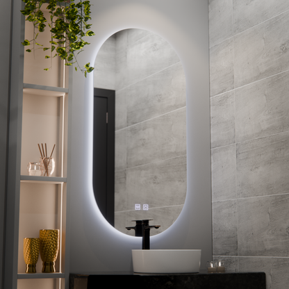Oval LED mirror, 50x100cm, Velara Touch, Demister System, Dimmable