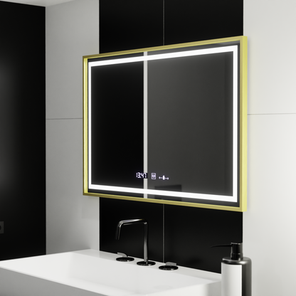 Rectangular LED Mirror, 100x65cm, Verite Royale Gold Motion Glow Marcello, Demisting System, Clock & Thermometer, Dimable Mirrors Marcello Default Title Alessandro Design