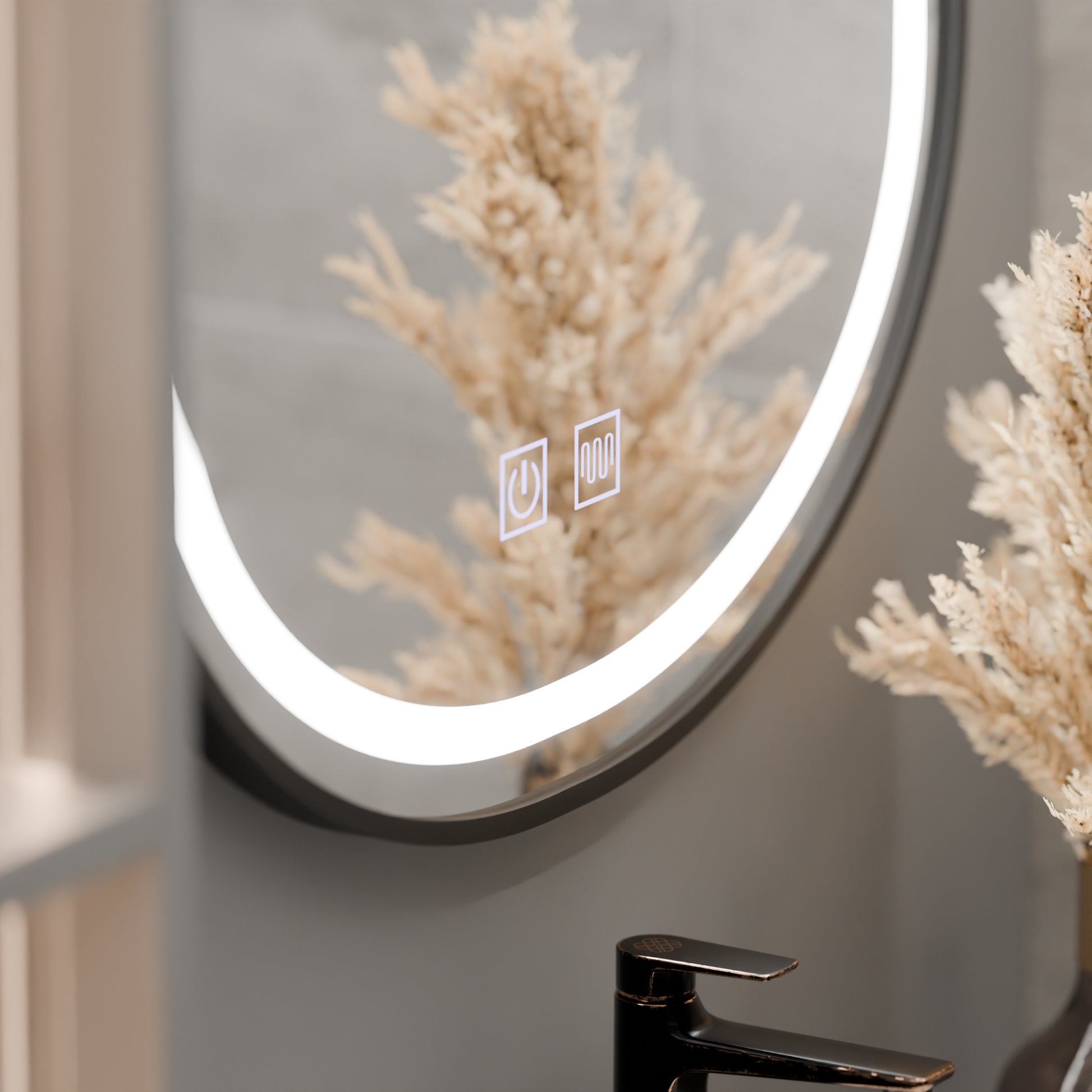 Oval LED Mirror 50x80cm VETRO Touch Dimmable Demister System, Black Frame Korman Mirrors E Default Title Alessandro Design
