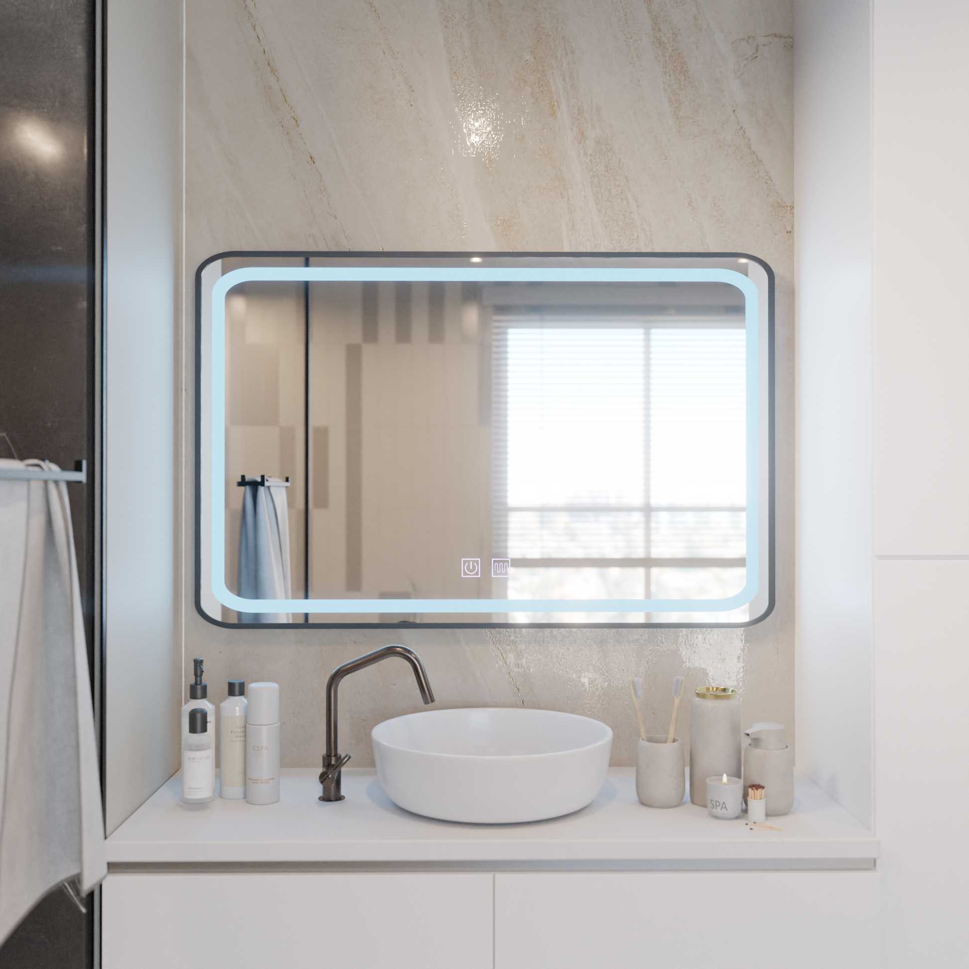 Rectangular LED Mirror 100x65cm EDGE Touch Demist System, Black Frame Mirrors Korman E Default Title Alessandro Design