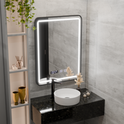 Mirror LED Touch LUCIDA De-fogging System, Clock and Temperature 50x70 cm Frame Black Brushed Mirrors Korman S Default Title Alessandro Design