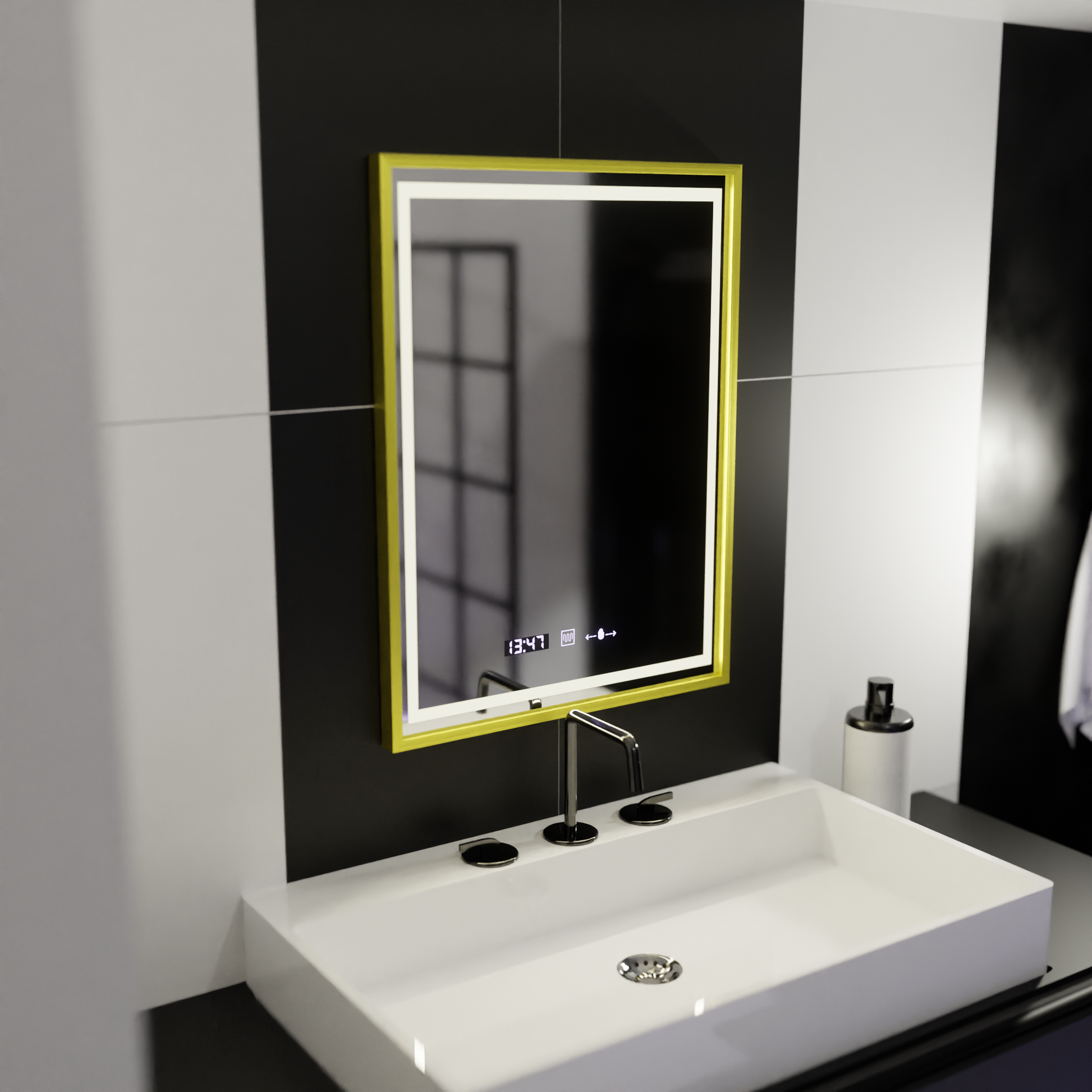 Rectangular LED Mirror, 50x70cm, Verite Royale Gold Motion Glow Marcello, De-fogging System, Clock & Thermometer, Dimable Mirrors Marcello Default Title Alessandro Design