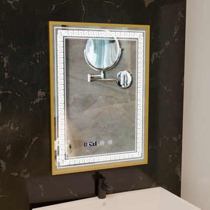 Mirror LED Touch Bruno Demister System, Clock and Temperature 60x80 cm Brushed Gold Frame, S84/60X80 Mirrors Korman S Default Title Alessandro Design