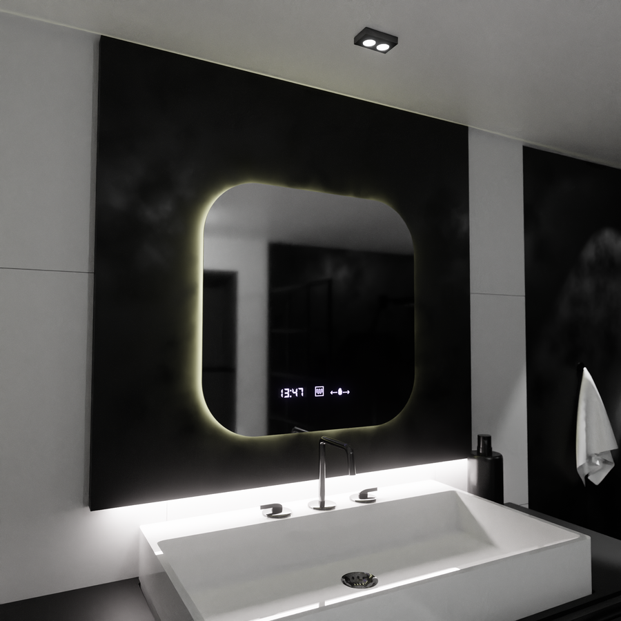 Rectangular LED mirror 60x60 Aura Riflesso Puro MotionGlow Marcello, Demisting System, Thermometer and Clock, Dimable Mirrors Marcello Default Title Alessandro Design