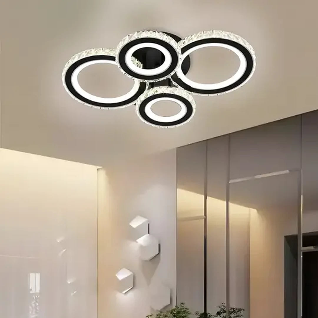 LED chandelier with remote control and crystal NOVA ROTONDA RGB 68W, 4 Circles, Cold/Warm/Neutral light, Dimmable, Black Crystal LED Chandeliers Default Title Alessandro Design