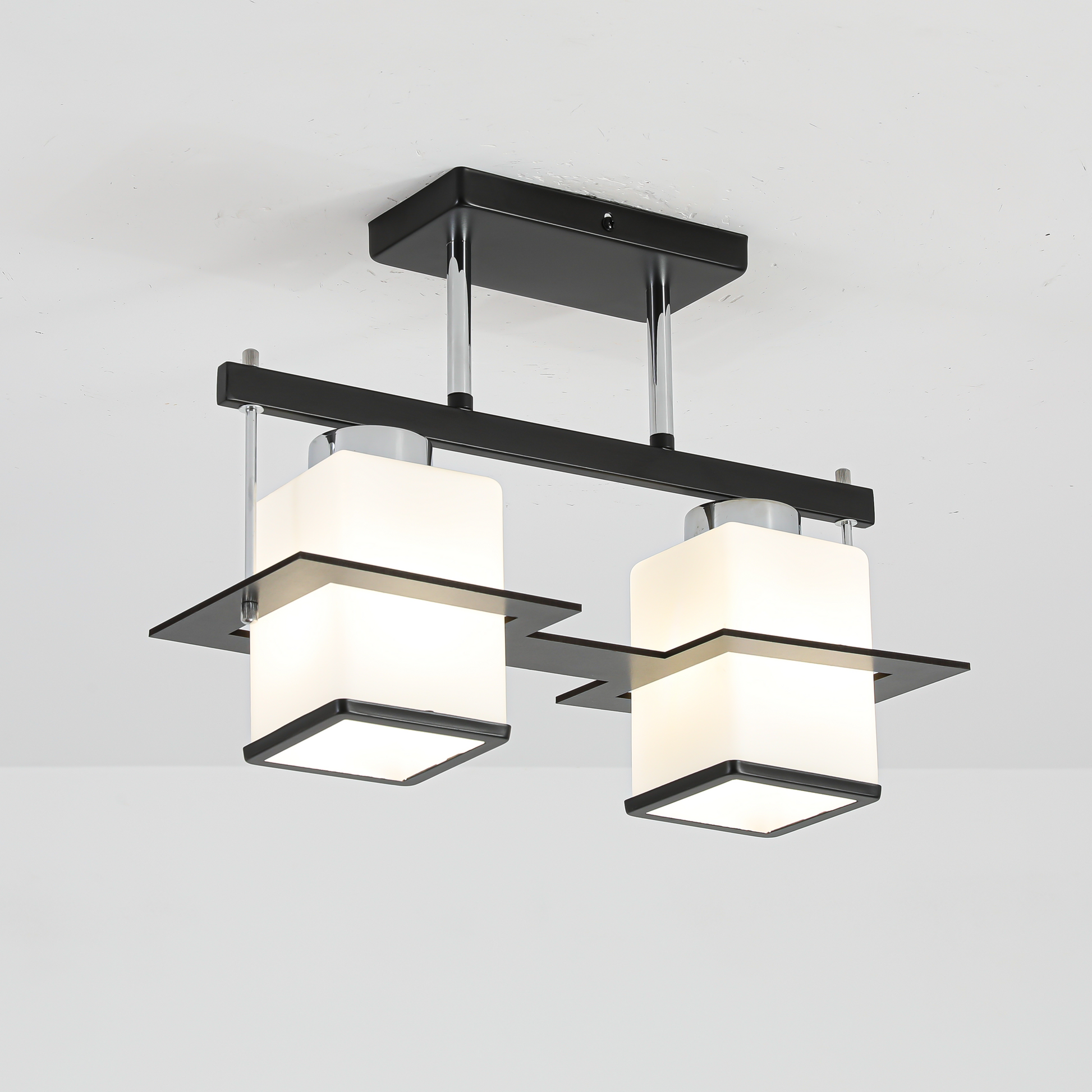 Aramis Classic Chandelier with Wood Square Shade 2X E27 Gray Black Classic Chandeliers Default Title Alessandro Design