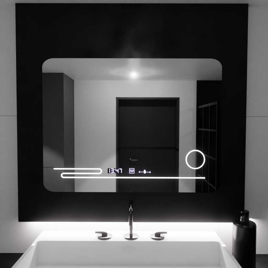 Rectangular LED mirror, 80x60cm, Harmonie MotionGlow Marcello, De-fogging System, Thermometer and Clock, Cosmetic Magnifier, Dimable Mirrors Marcello Default Title Alessandro Design