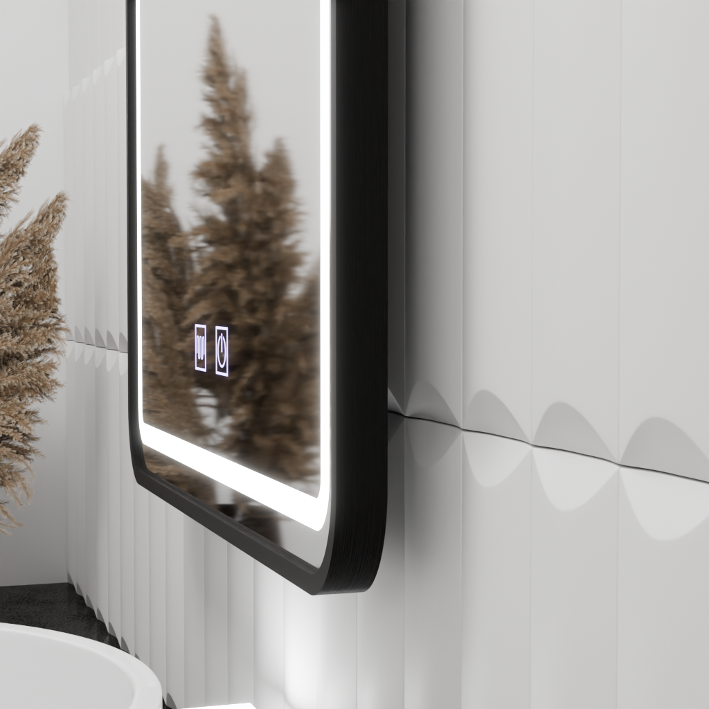 Rectangular LED Mirror 90x75cm EDGE Touch Demister System, Black Frame Mirrors Korman E Default Title Alessandro Design