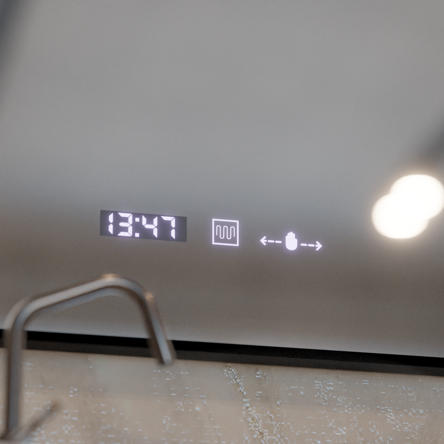 LED mirror MotionGlow Sofia sensor with defogging function Thermometer Clock 110x75 cm Dimmable Warm/Cold/Neutral Light, Brushed Black Frame, Marcello Funghi Collection Marcello Mirrors Default Title Alessandro Design