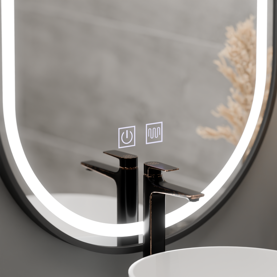 Oval LED Mirror 50x100cm VETRO Touch Dimable Demister System, Black Frame Korman Mirrors E Default Title Alessandro Design