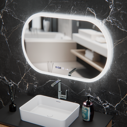 Oval LED Mirror, 80x50cm, Altera Marcello MotionGlow Sensor, De-fogging System, Clock & Thermometer, Dimable Marcello Mirrors Default Title Alessandro Design