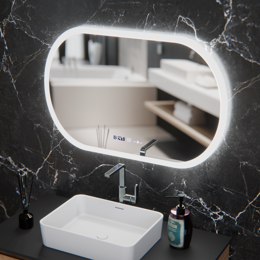 Oval LED Mirror, 80x50cm, Altera Marcello MotionGlow Sensor, De-fogging System, Clock & Thermometer, Dimable Marcello Mirrors Default Title Alessandro Design
