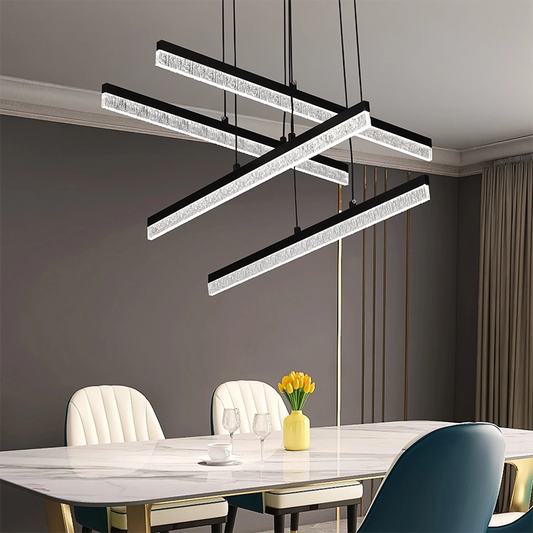 Suspended Acrylic LED Chandelier LT181/4BK, 54W, Light 3000/4000/6000K, Black, Adjustable Height