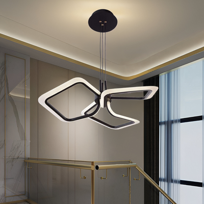 Suspended LED chandelier with remote control RIMINI 58W, 3 Squares, Cold/Warm/Neutral light, Dimmable, Black