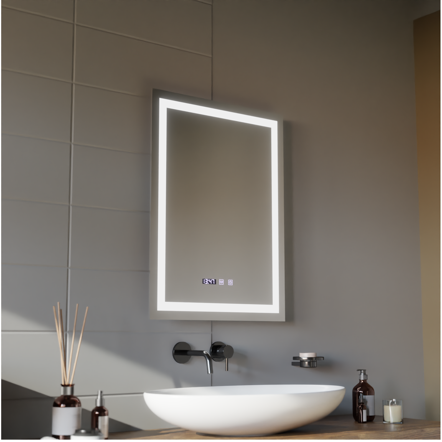 MODENA LED Touch Mirror De-fogging System, Clock and Temperature 60x80 cm Korman S Mirrors Default Title Alessandro Design
