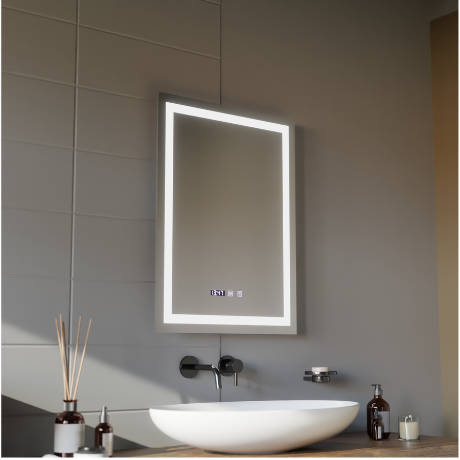 MODENA LED Touch Mirror De-fogging System, Clock and Temperature 60x80 cm Korman S Mirrors Default Title Alessandro Design