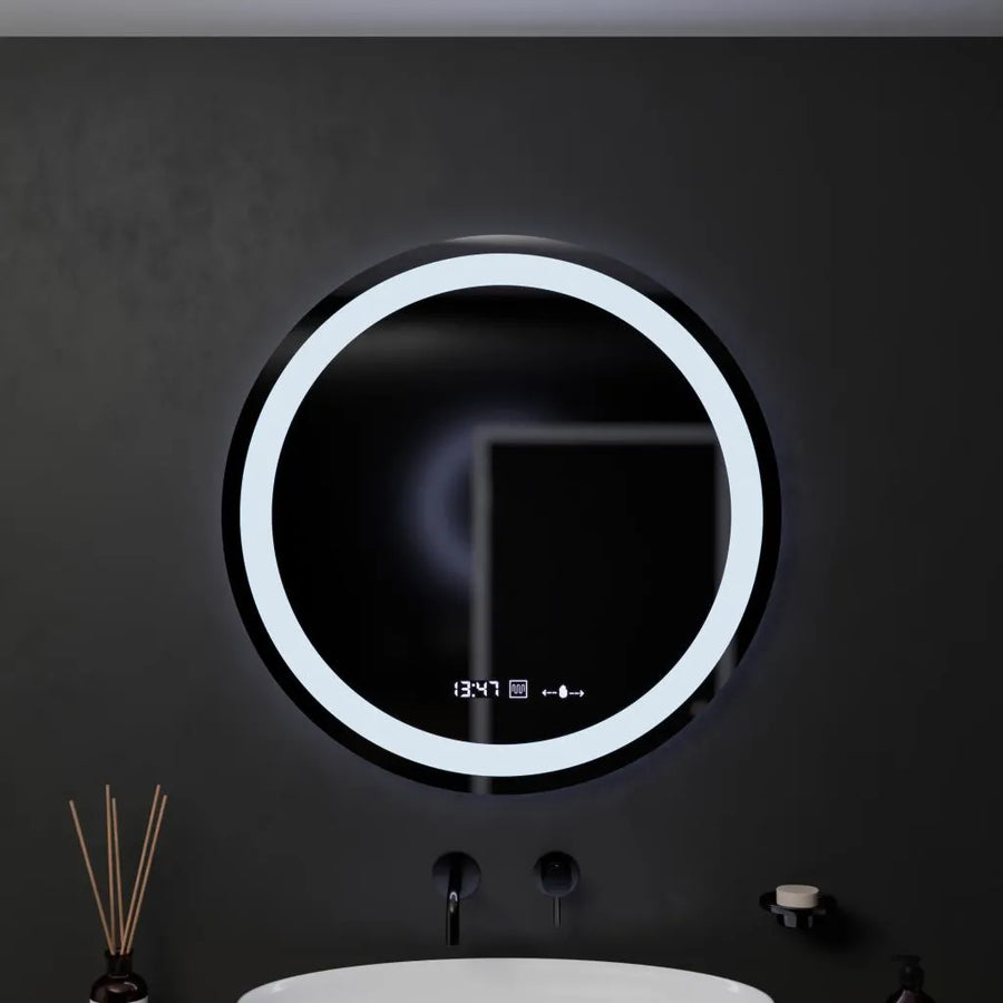 Round LED Mirror, 60cm, Celeste MotionGlow Marcello, Demister System, Clock & Thermometer, Dimmable, Warm Neutral Cold Light 3000K/4000K/6000K Marcello Mirrors Default Title Alessandro Design