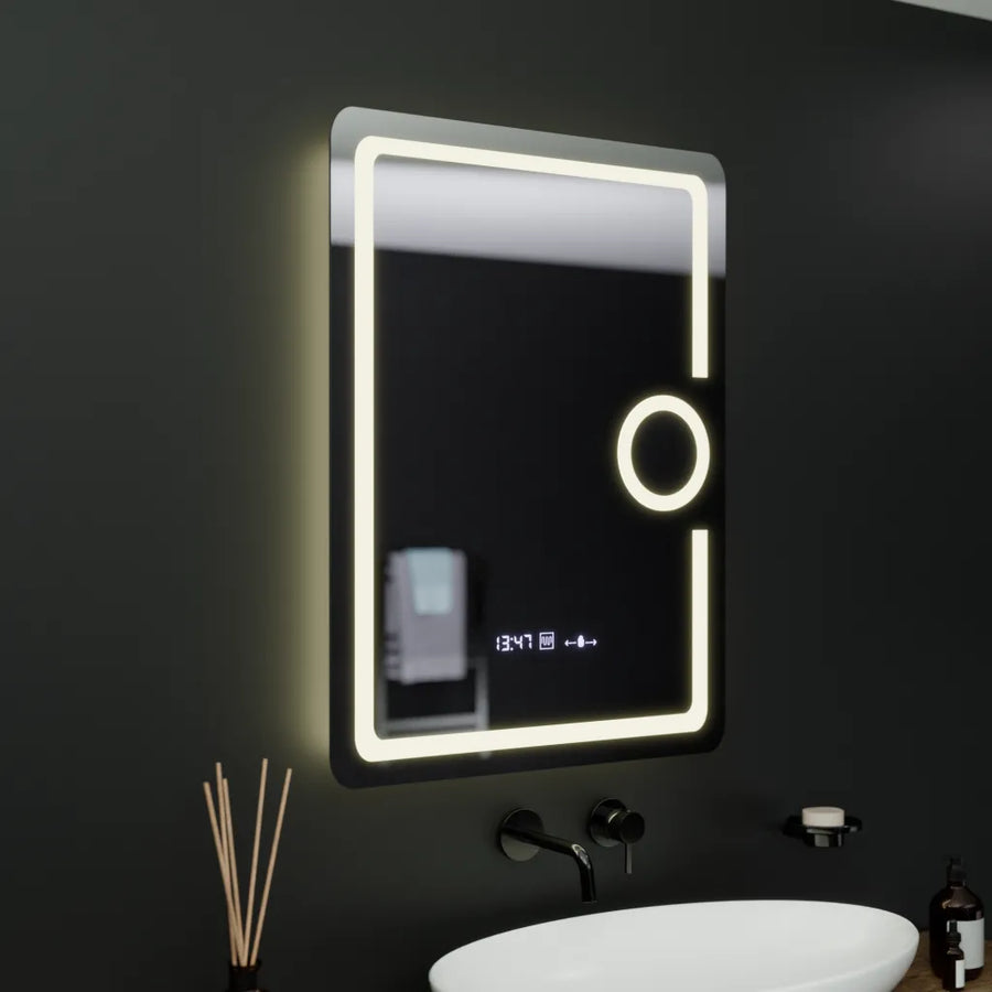 Rectangular LED mirror, 60x80cm, Eclat MotionGlow Marcello, Clock & Thermometer, Demister System, Cosmetic Magnifier, Dimabila Mirrors Marcello Default Title Alessandro Design