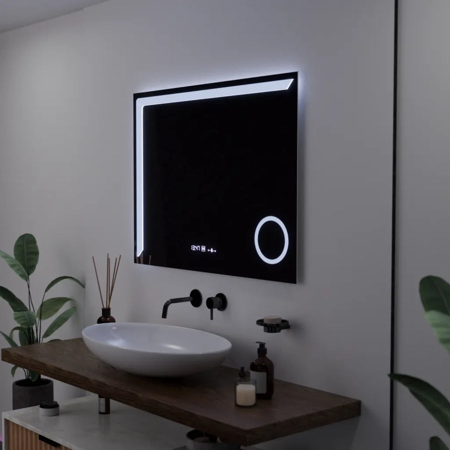 Rectangular LED Mirror, 80x60cm, Precision MotionGlow Marcello, De-fogging System, Clock & Thermometer, Cosmetic Magnifier, Dimable Marcello Mirrors Default Title Alessandro Design