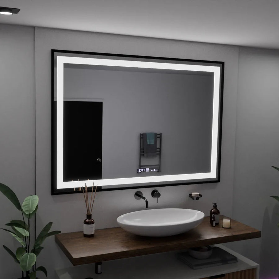 Rectangular LED Mirror, 100x65cm, Verite Majeste Noir Motion Glow Marcello, De-fogging System, Clock & Thermometer, Dimable Mirrors Marcello Default Title Alessandro Design